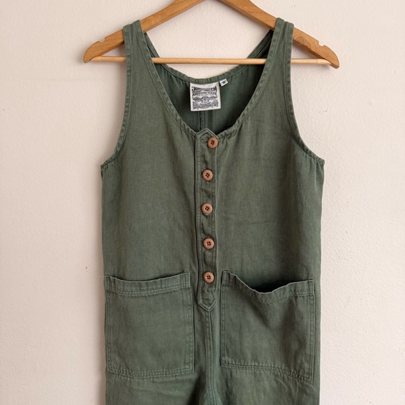 JUNGMAVEN Hemp Organic Cotton Button Front Jumper Jumpsuit S Green Twill Artsy - Picture 3 of 5